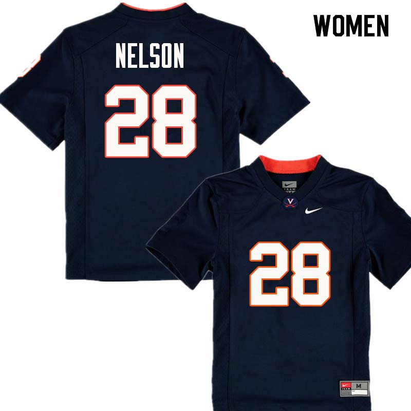 Women #28 Brenton Nelson Virginia Cavaliers College Football Jerseys Sale-Navy